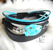 Pferdehaararmband -Modell L07-mit echtem Türkis und Leder-Magnetverschluss 