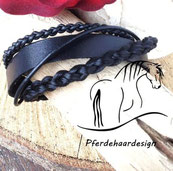 Armband aus Pferdehaar-Modell S01-2 Stränge rund geflochten-Lederstränge und Lederband-Magnetverschluss-Edelstahl