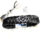  Armband aus Pferdehaar-Modell-ZHU01-im Zopfmuster geflochten-mit Infinity und  Herz- Magnetverschluss-oder-Karabinerverschluss