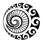 NZ Ngauranga White Koru reversed logo spiral