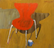 Eva Hradil "Roter Sessel mit Schatten" 1996, Pigmente und Arcrybinder auf LW, 80 x 90 cm