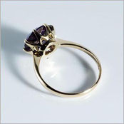 K18石座作り変え修復の合成アレキサンドライトリング