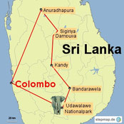 Bild: Karte der 1-wöchigen Rundreise durch Sri Lanka