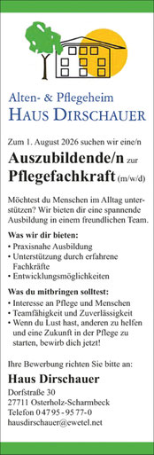 stellenangebot pflegefachfrau pflegefachmann ausbildung in OHZ