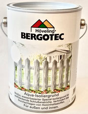 Bergotec Aqua-Isoliergrund für weiße oder helle Schlussanstriche mit Acryl-Deckfarbe auf rohem oder abgewittertem Holz