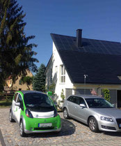 E Auto als Mobiler Stromspeicher Hintergrund Energie autarkes Gebäude durch die Kombination Solar - Wärme und Strom