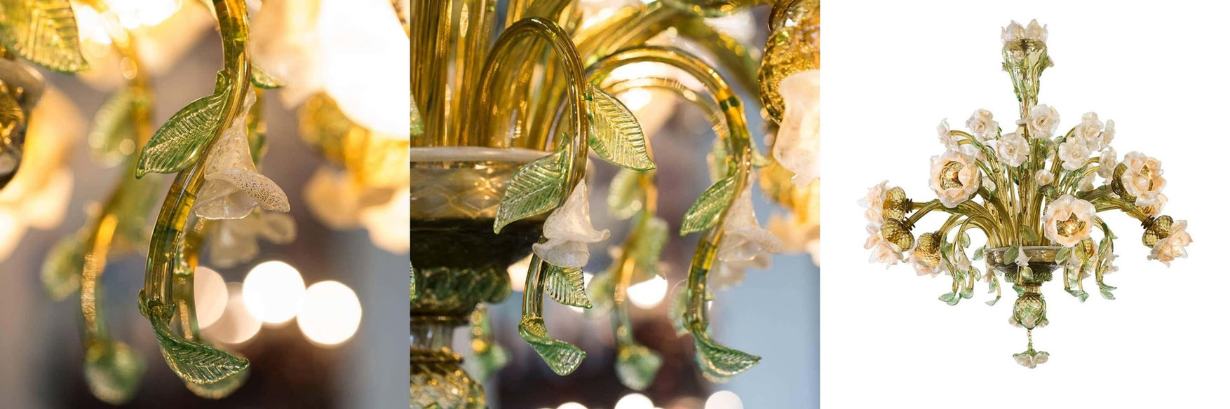 Lampadario Murano artigianale installato in un ambiente elegante e luminoso