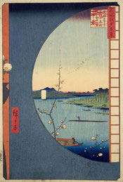 1-001　真崎辺りより水神の森内川関屋の里を見る図　名所江戸百景　広重　1857年