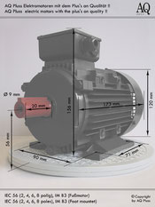 Fussmotor in B3  0,09 KW  2 polig ca. 2800 U/min IEC 56 (A)  HTM 120 HTM 180 