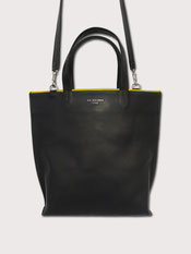 maroquinerie petit sac cabas cuir noir lisere jaune fait main paris sellier atelier la colombe made in france