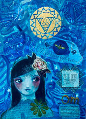 Blaues Bild in der Mixed media Intuitve Art Technik zum Hals- /Kehl Chakra