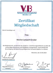 Zertifikat Mitgliedschaft Verband psychologischer Berater e.V.