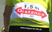 Ansicht der rückwärtigen Taschen des respect-for-life Trikots mit international verständlichem Distance-logo