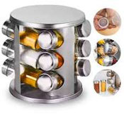 Porta Tempero Giratório Inox 12 Potes Com Suporte Giratorio