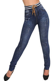 jeans print legging, jegging, verf design blauw