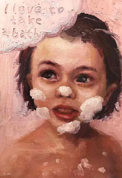 ノリコミシマの描くお風呂に入って泡まみれな女の子の油絵、norico mishima’s portrait oil painting(Bath time).
