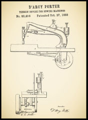 1868 patent drawing of D'Arcy Porter's tension device for sewing machines, featuring a detailed side view showing its adjustment mechanisms.