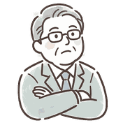 腕を組んで考え込む白髪交じりの管理職中年男性のイラスト