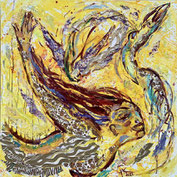Im goldenen Fluss, Mischtechnik auf Leinwand 90 x 90 cm