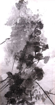 盛塘荷10 LONG LOTUS 10 175X93CM 纸本水墨与植物色 INK & MINERAL COLOR ON PAPER 2007