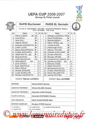 Feuille de match  Rapid Bucarest-PSG  2006-07