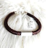 Armband aus Pferdehaar-Modell S11a-vierkant geflochten-mit Hülse-Karabinerverschluss-925 Silber