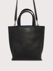 maroquinerie petit sac cabas cuir noir lisere bleu fait main paris sellier atelier la colombe made in france