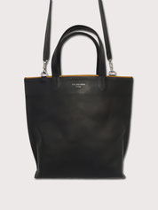 petit sac cabas cuir noir lisere orange fait main paris sellier atelier la colombe made in france
