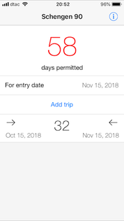 schengen 90 app calculates remaining days