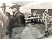 Ralph Wingfield greets John Wayne at the Nogales Airport. Wayne often stayed at the Wingfiled ranch, now the Hacienda Corona de Guevavi. 