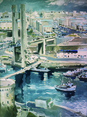 Pierre Péron, L'entrée de la rue de Siam, 1965, gouache sur papier, collection musée des beaux-arts de Brest métropole.