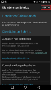 CalDAV Konfiguration abgeschlossen