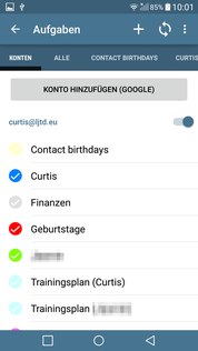 aCalendar+ Aufgaben Account gewählt