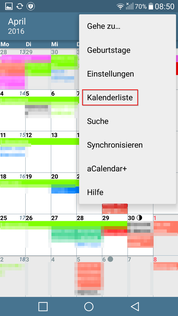 alternativer Kalender aCalender Liste