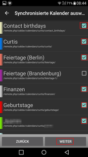 CalDAV Kalender auswählen