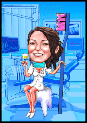 Karikaturen zeichnen lassen. Eine Dame mit Champagner am Strand.