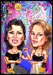 Karukaturen zeichnen lassen. Anna Netrebko und Elina Garantscha.