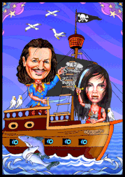 Piraten rauf ihrem Schiff. Karikaturen zeichnen lassen.