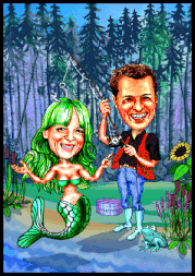 Karikaturen zeichnen lassen. Der Fischer und seine Nixe.