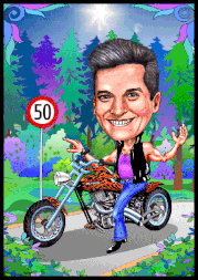 Karikatur zeichnen lassen, 50. Geburtstag eines Chopper-Fahrers.