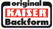 Die Grafik zeigt das Logo der Traditionsmarke Kaiser original Backform in rot, weiß und schwarzz