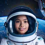 少女の宇宙飛行士。生成AIで作成した画像。