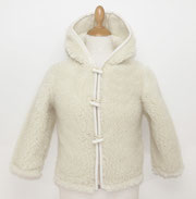 gilet enfant en laine naturelle de mouton avec capuche manche longue blouson veste cardigan hiver peaux fourrures pas cher site agneau lainage blanc 2 ans 4 - 6 - 8 - 10 dos manteauonly mouton zip bouton