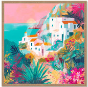 impression toile tableau peinture paysage village méditerranéen coline grece blanc vegetation colorée idee cadeau anniversaire mariage noel paques deocration moderne design contemporaine chic luxe rafinement soldes voyage depaysement mer soleil