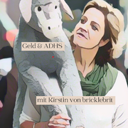 Stilisiertes Avatar von Kirstin von bricklebrit mit Stoffesel. Symbolisiert Unterstützung bei Geldmanagement für Erwachsene mit ADHS.