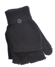 Handschuh mit Umschlag, uni schwarz, Touchscreen-fähig
