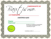 Comprobante de bautismo.  imagen de muestra solamente