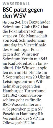 BSC patzt gegen WSV. Harburger Anzeiger und Nachrichten vom 30.08.2013