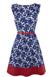 Floral print belted A line dress