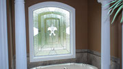 Bathroom Stained Glass Window for Privacy with Fluer de Lis